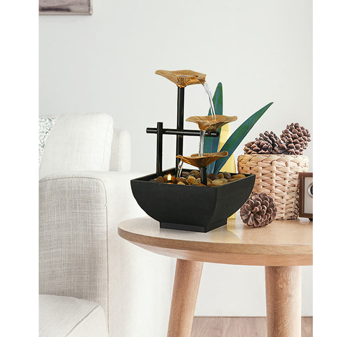 Three Layers Waterfall Fountain Tabletop Lotus Ornaments With River Rocks Desktop Decoration - image 13
