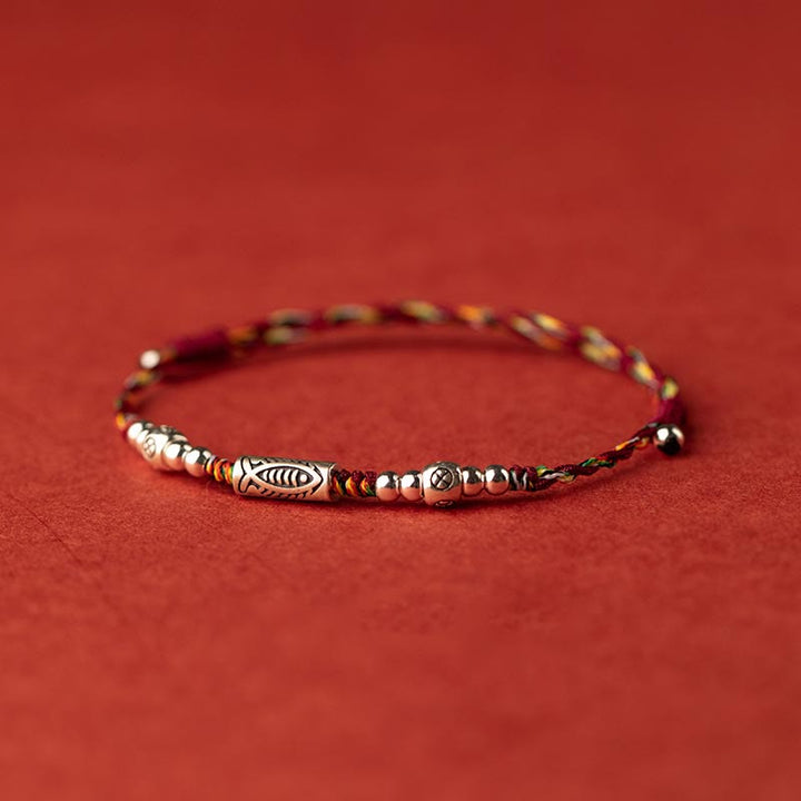 Buddha Stones 925 Sterling Silver Luck Koi Fish Braided Colorful String Bracelet Anklet - Anklet(Anklet Circumference 19-26cm) - image 9
