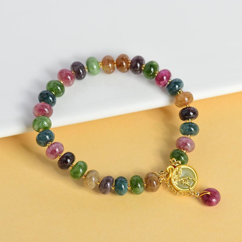 Buddha Stones Colorful Tourmaline Cute Flower Rabbit Charm Love Bracelet