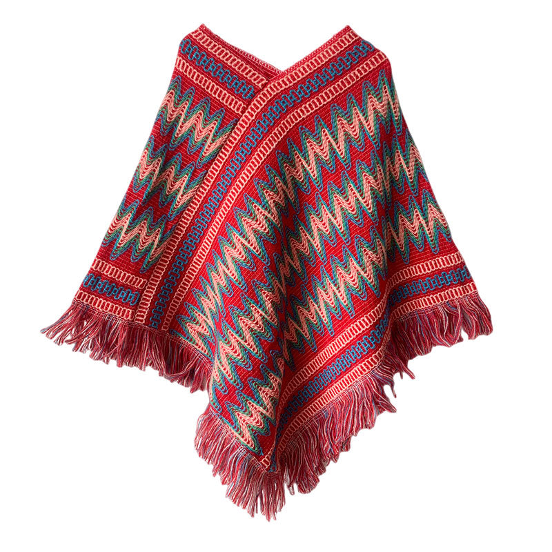 Buddha Stones Tibetan Shawl Striped Knitted Tassels Pullover Winter Cozy Travel Scarf Wrap