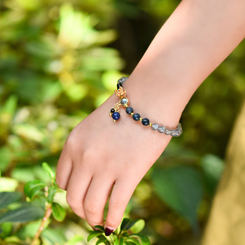 Buddha Stones Moonstone Lazurite Lapis Lazuli Calm Healing Positive Bracelet - image 3