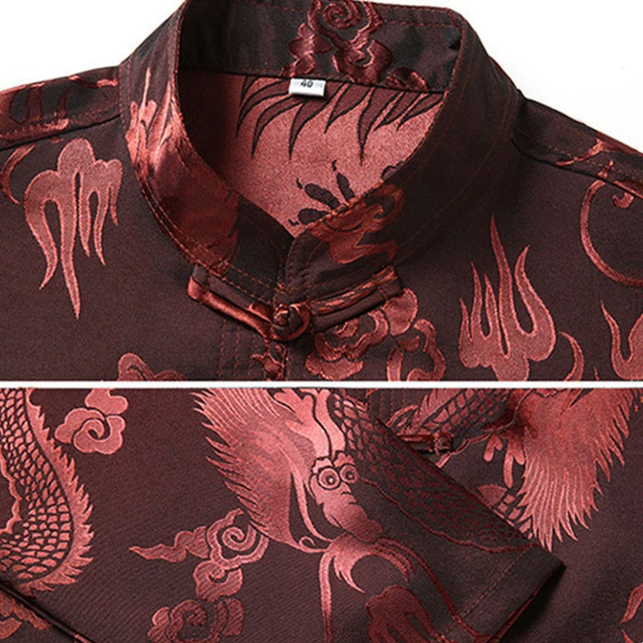 Buddha Stones Tang Suit Men Hanfu Chinese Dragon Traditional Clothes Kung Fu Shirt Uniform Long Sleeved Coat Tops and Pants Clothing Men's Set - image 6