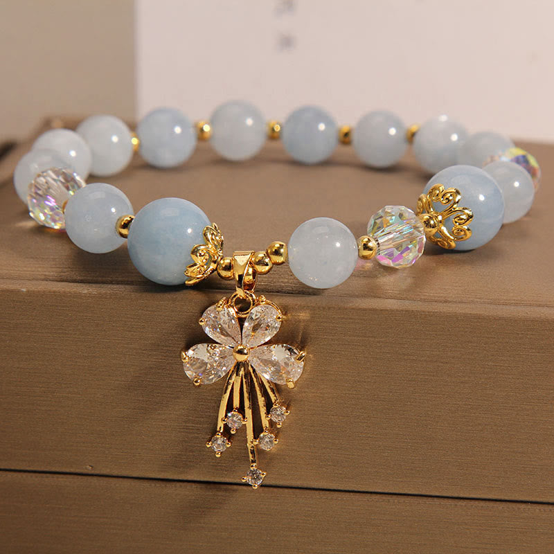 Buddha Stones Aquamarine Pink Crystal Healing Zircon Butterfly Charm Bracelet - image 4