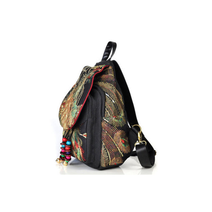 Peacock Embroidery Canvas Tassel Backpack - image 10