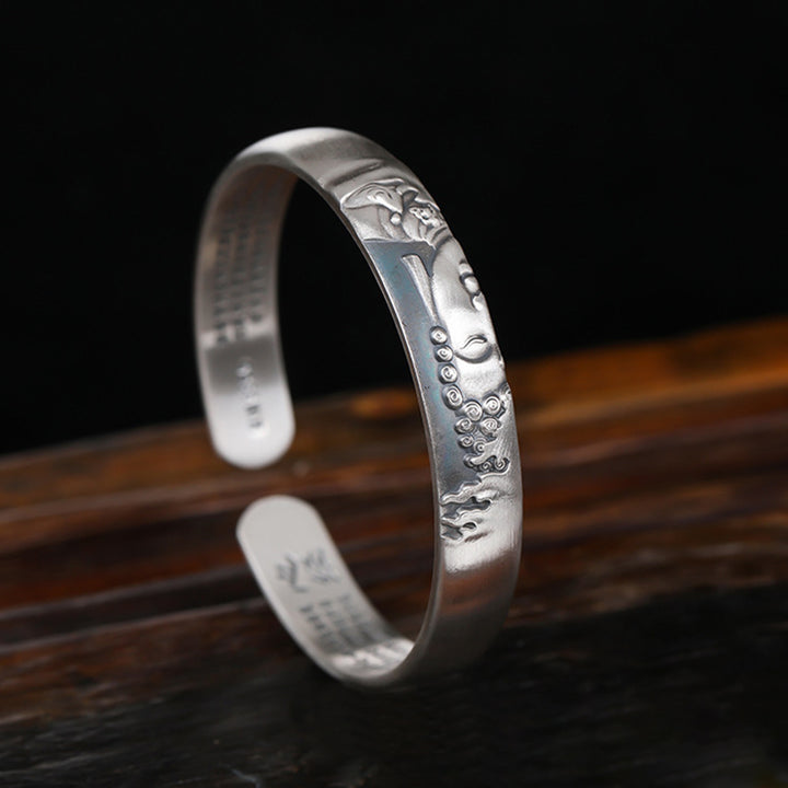 Buddha Stones 999 Sterling Silver Buddha Head Heart Sutra Serenity Bracelet Bangle - image 5