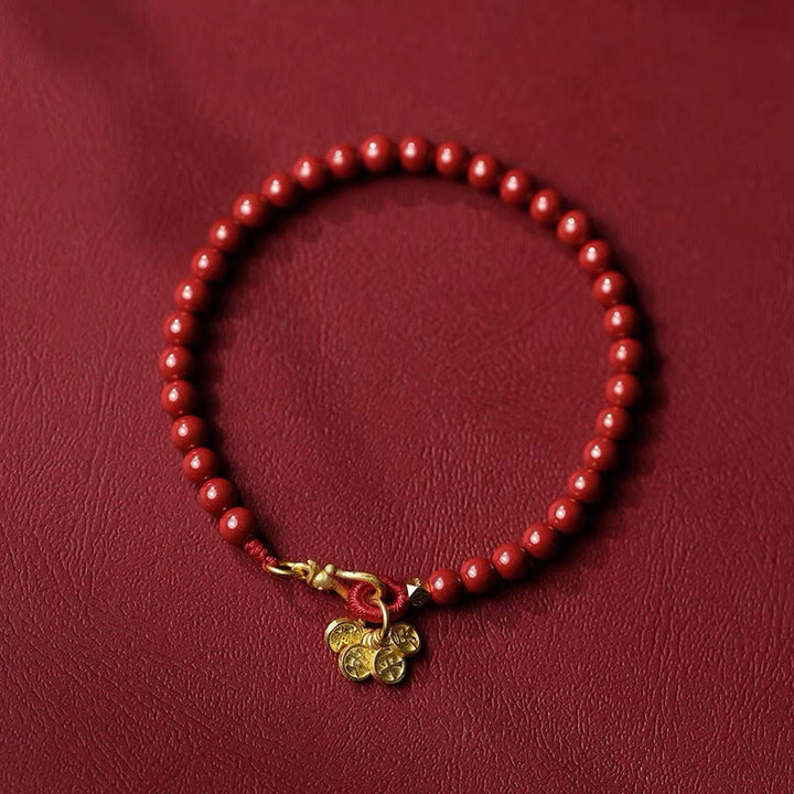 Buddha Stones Natural Cinnabar Round Coin Blessing Bracelet