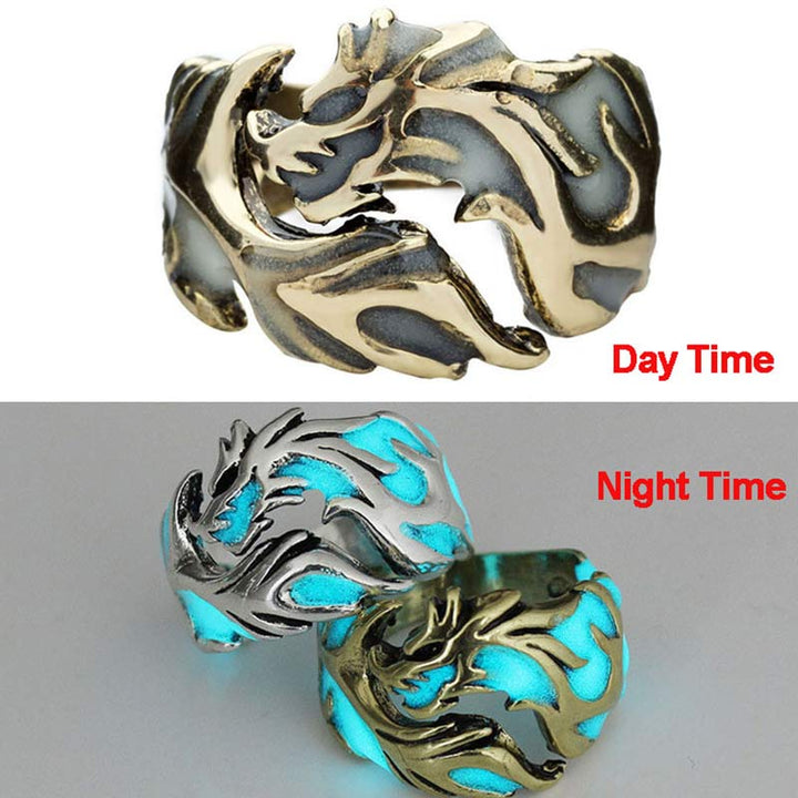 Buddha Stones Vintage Luminous Dragon Protection Strength Glow In The Dark Finger Ring