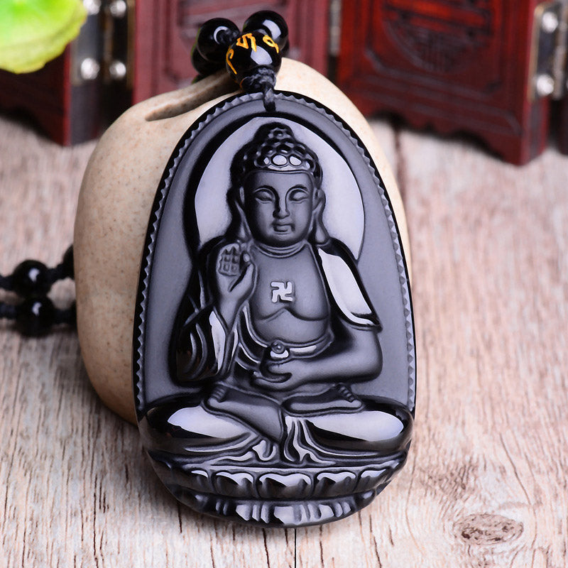 Buddha Stones Chinese Zodiac Obsidian Buddha Amulet Protection Pendant Necklace - image 8