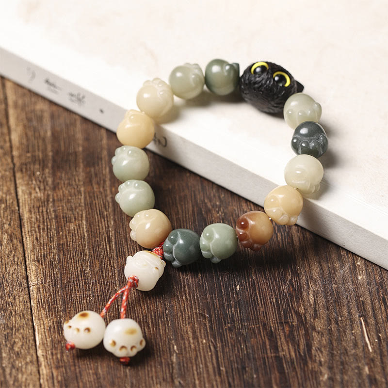 Buddha Stones Natural Bodhi Seed Lovely Paw Ebony Wood Lucky Cat Wisdom Bracelet - image 10