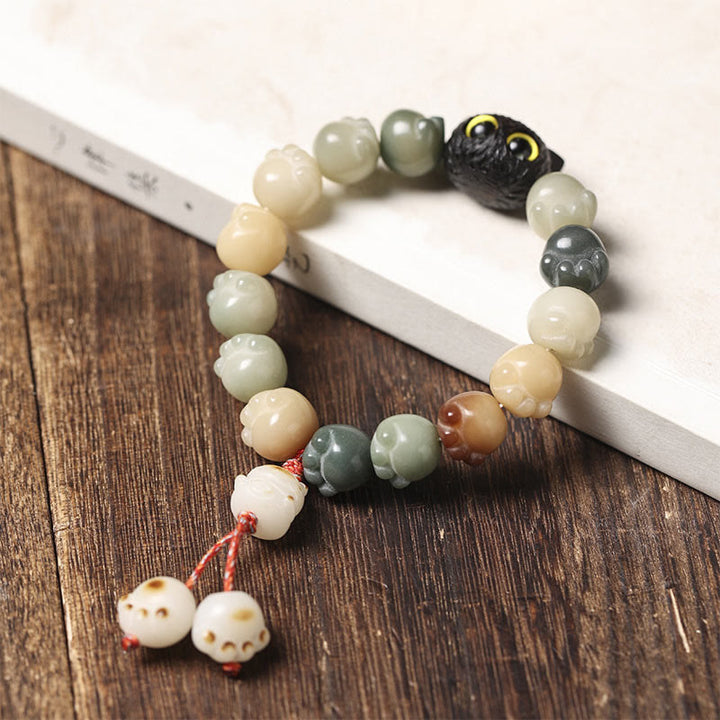 Buddha Stones Natural Bodhi Seed Lovely Paw Ebony Wood Lucky Cat Wisdom Bracelet - image 10