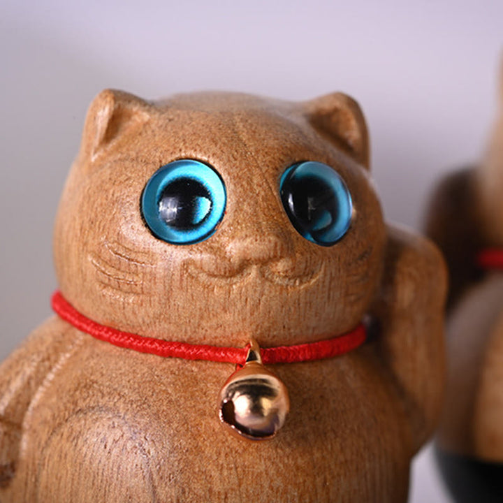 Buddha Stones Mini Lucky Cat Kitten Phoebe Zhennan Wood Blessing Decoration - image 3