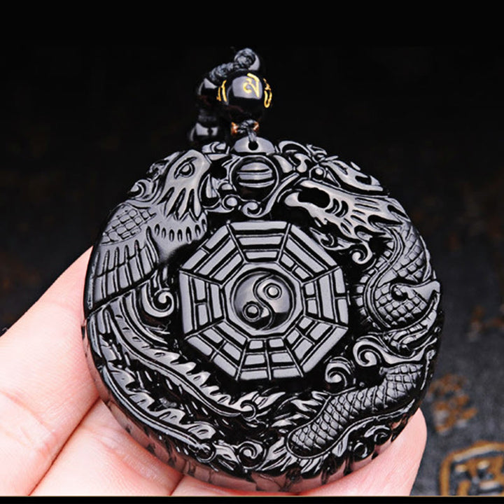 Buddha Stones Bagua Dragon Phoenix Obsidian Fulfilment Pendant Necklace - image 11