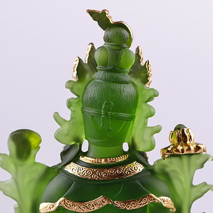 Bodhisattva Green Tara Handmade Liuli Crystal Art Piece Protection Home Office Statue Decoration - image 8