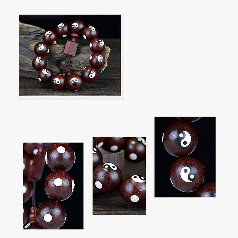 Buddha Stones Small Leaf Red Sandalwood Yin Yang Protection Bracelet