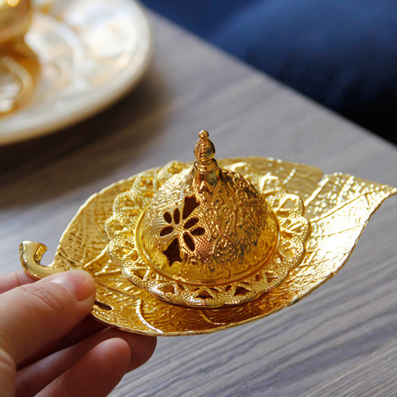 Tibetan Gold Mini Leaf Coaster Meditation Incense Burner - Gold Leaf Coaster&Incense Burner - image 0