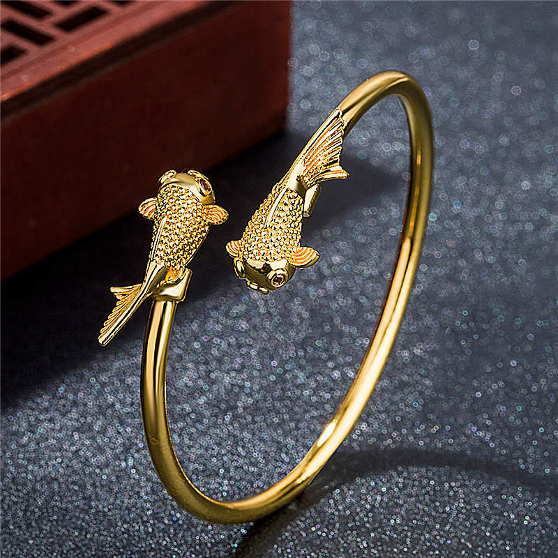 Buddha Stones Double Koi Fish Copper Prosperity Wealth Bracelet - image 2
