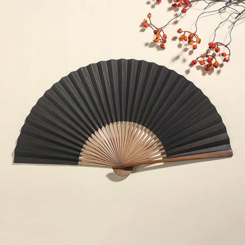 Buddha Stones Pine Tree Garden Peony Handheld Paper Bamboo Folding Fan 26cm