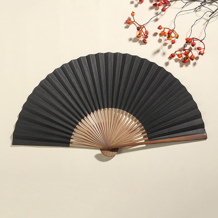 Buddha Stones Pine Tree Garden Peony Handheld Paper Bamboo Folding Fan 26cm