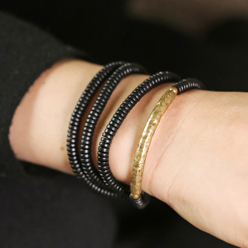 Buddha Stones Ebony Wood Brass Copper Balance Multilayered Bracelet - image 15