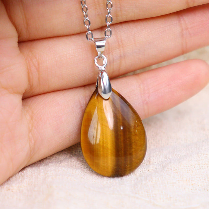 Buddha Stones Natural Crystal Gemstone Water Drop Spiritual Necklace Pendant