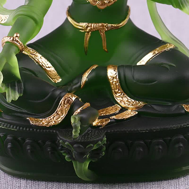 Bodhisattva Green Tara Handmade Liuli Crystal Art Piece Protection Home Office Statue Decoration - image 10