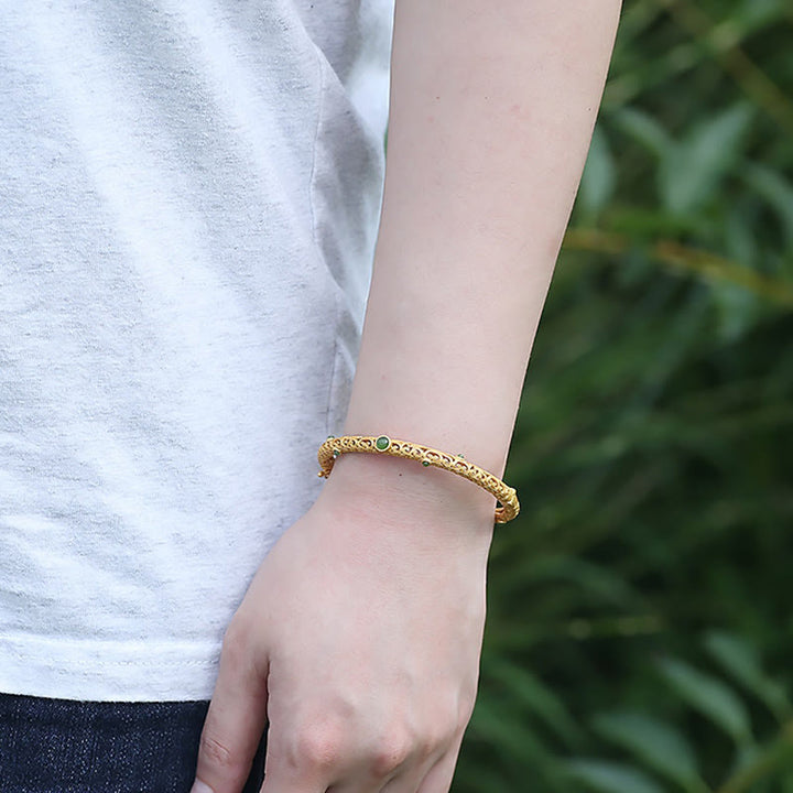 Buddha Stones Cyan Jade Copper Auspicious Clouds Calm Healing Bracelet Bangle - image 8