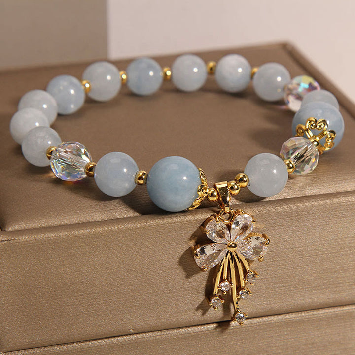 Buddha Stones Aquamarine Pink Crystal Healing Zircon Butterfly Charm Bracelet - image 1