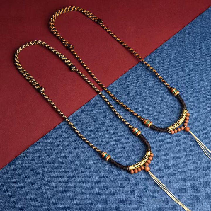 Buddha Stones Tibetan Handmade King Kong Knot Om Mani Padme Hum Prayer Wheel String Necklace Pendant - image 2