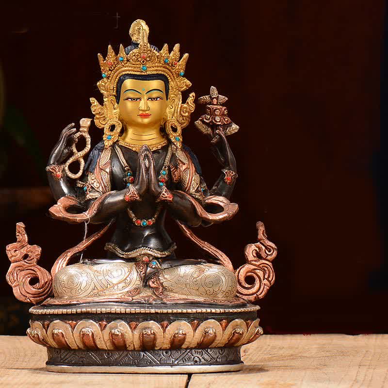 Bodhisattva Chenrezig Four-armed Avalokitesvara Protection Copper Statue Decoration - image 4