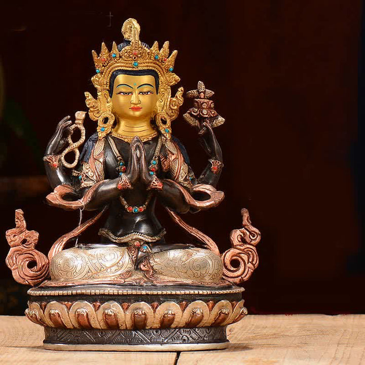Bodhisattva Chenrezig Four-armed Avalokitesvara Protection Copper Statue Decoration - image 4
