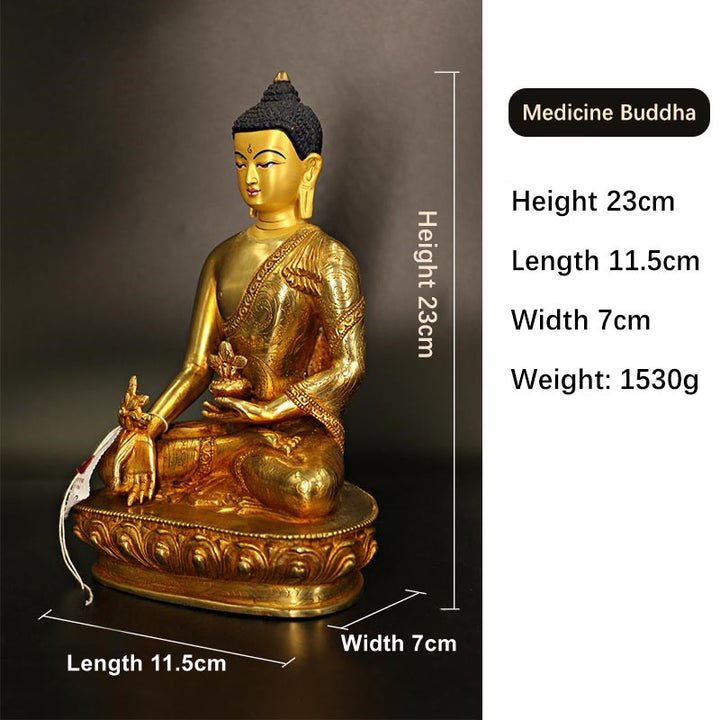 Buddha Shakyamuni Medicine Buddha Compassion Copper Gold Plated Statue Decoration - Medicine Buddha - image 6