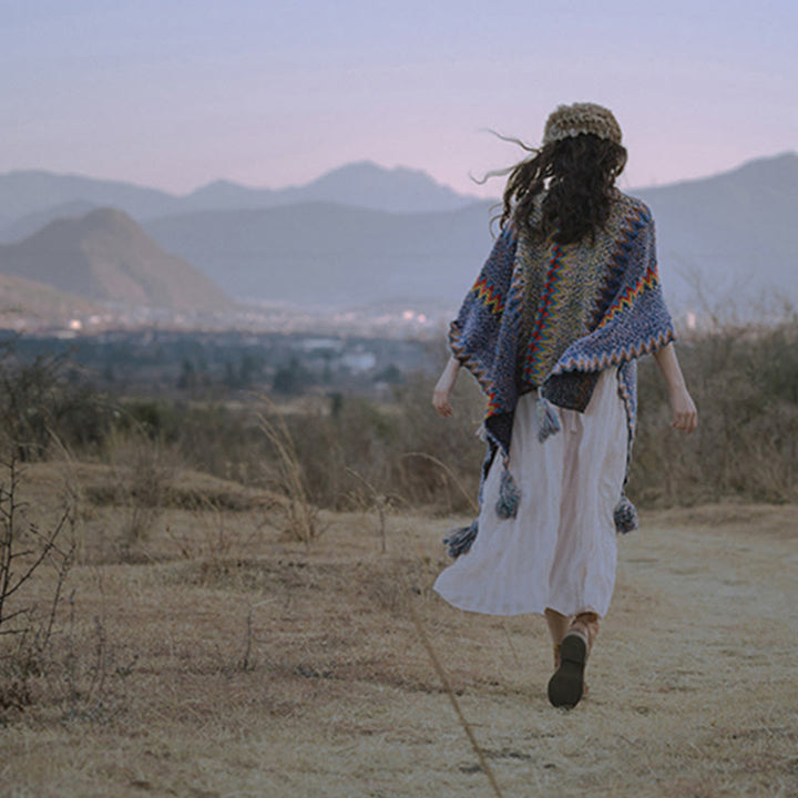 Buddha Stones Tibetan Shawl Soft Warm Knitting Cloak Winter Tibetan Tassel Scarf - image 13