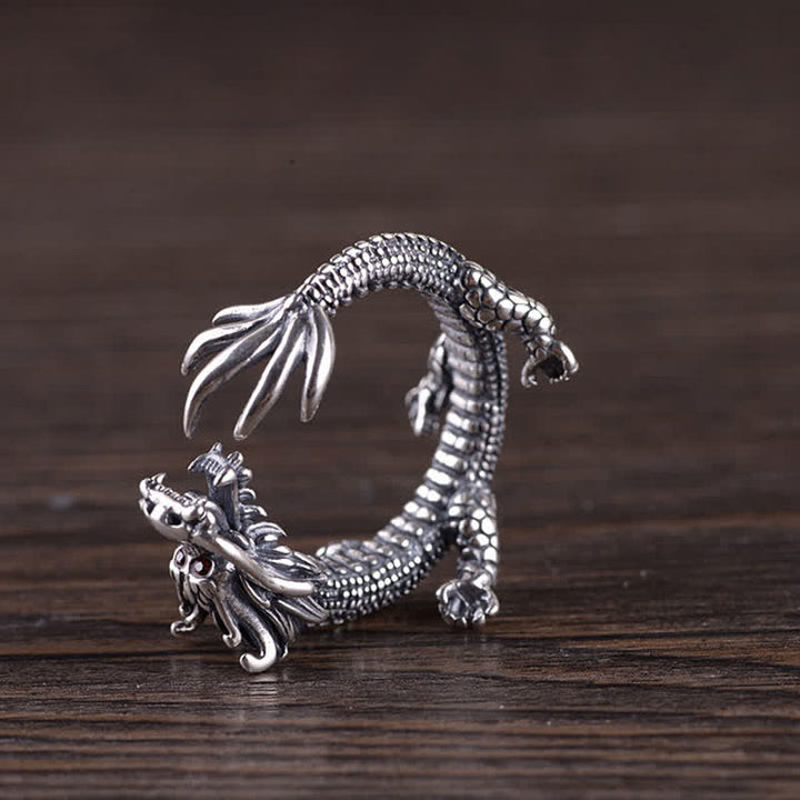 925 Sterling Silver Dragon Luck Protection Ring - image 8