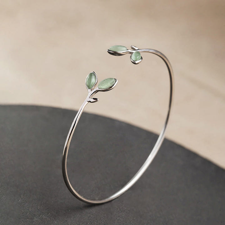 Buddha Stones Leaf Pattern Cat Eye Support Cuff Bracelet Bangle - image 9