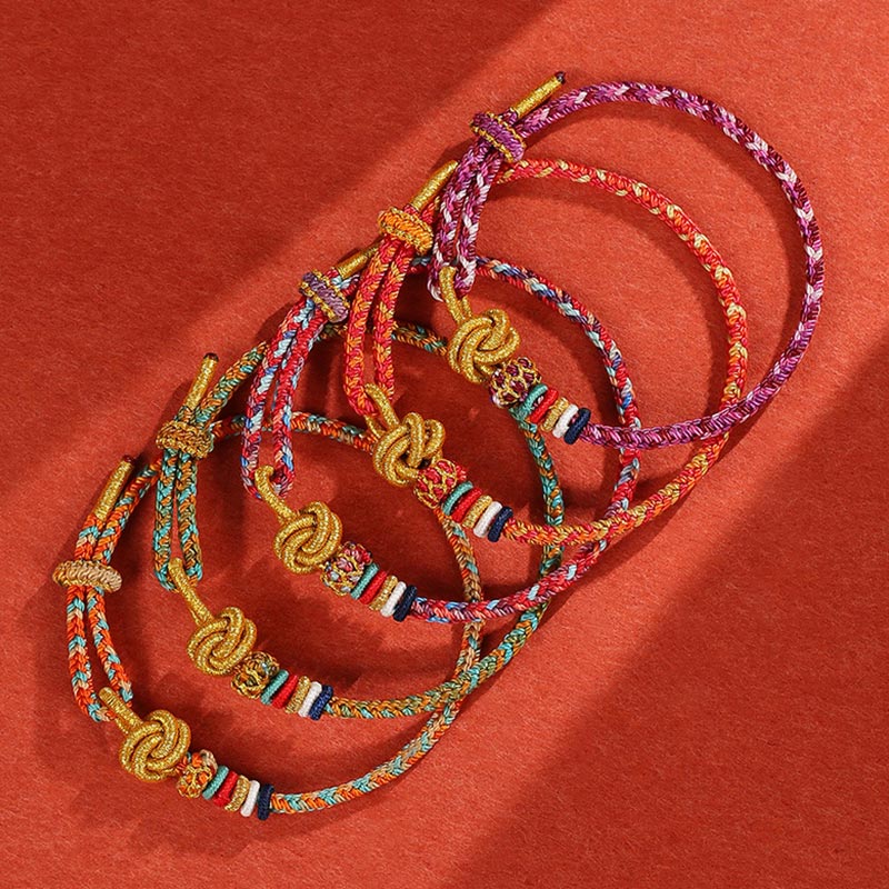 Buddha Stones Handmade Dunhuang Colorful Rope Protection Braid String Bracelet