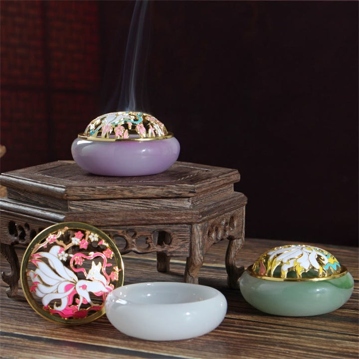 Buddha Stones Nine Tailed Fox Liuli Crystal Healing Meditation Incense Burner - image 0