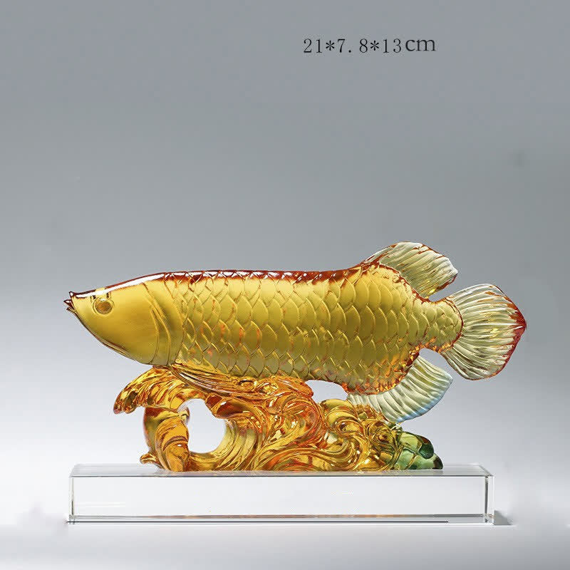 Handmade Liuli Crystal Koi Fish Art Piece Luck Home Office Decoration - Small&Base - image 2