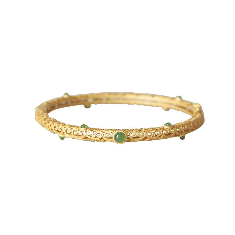 Buddha Stones Cyan Jade Copper Auspicious Clouds Calm Healing Bracelet Bangle - image 15