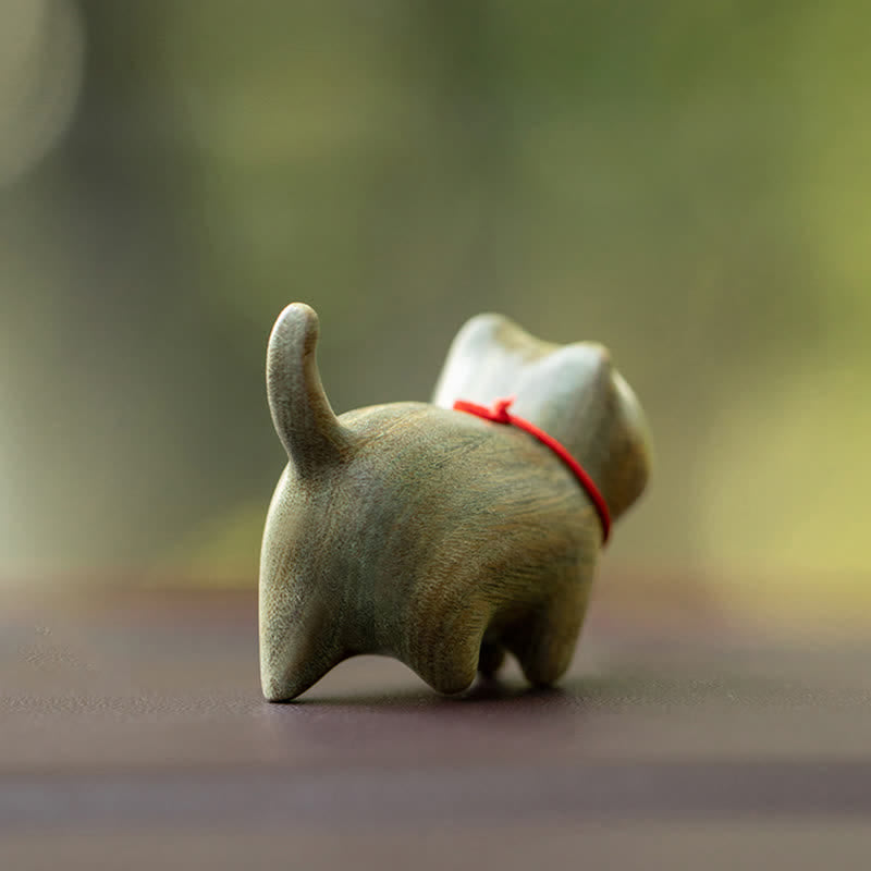 Buddha Stones Green Sandalwood Small Leaf Red Sandalwood Cute Cat Animals Soothing Peace Decoration - image 5