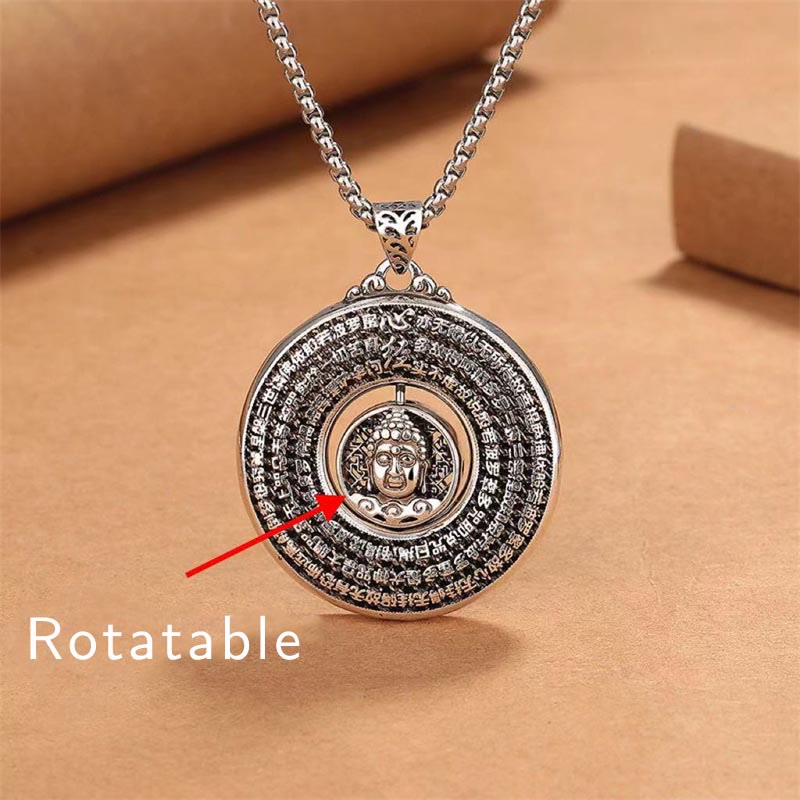 Buddha Stones Heart Sutra Buddha Carved Peace Buckle Design Serenity Rotatable Necklace Pendant