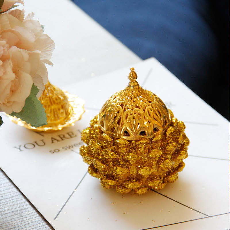 Gold Pine Cone Pattern Spiritual Rituals Mini Incense Burner Home Tabletop Decor - image 12