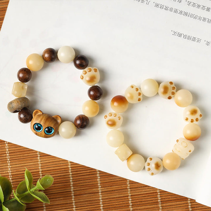 Buddha Stones Natural Bodhi Seed Sandalwood Lucky Cute Cat Head Paw Claw Peace Bracelet - image 24