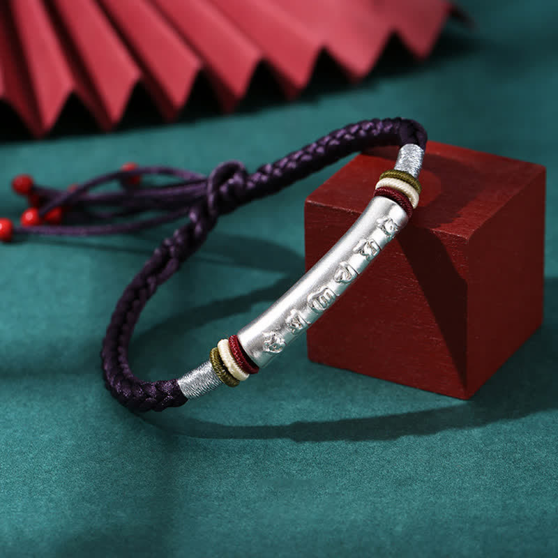 Buddha Stones 999 Sterling Silver Om Mani Padme Hum Protection Strength String Bracelet - 999 Sterling Silver - Dark Purple(Bracelet Size 16+4.5cm) - image 17