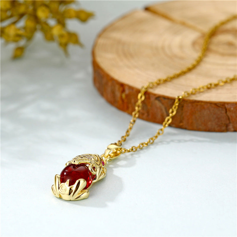 Buddha Stones Natural Garnet Pixiu Fortune Necklace - image 2