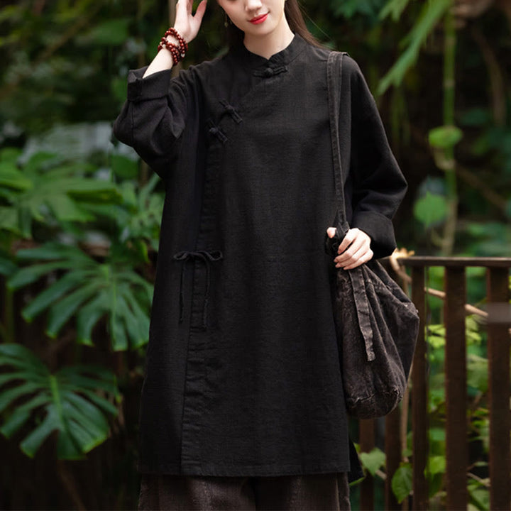 Buddha Stones Vintage Cotton Linen Blouse Women Long Sleeve Shirt Chinese Hanfu Top