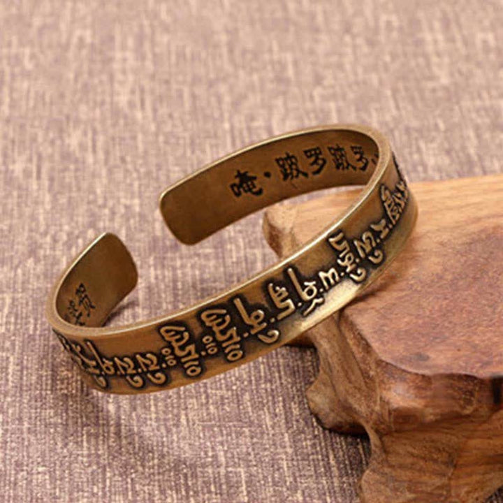Buddha Stones 2Pcs Om Mani Padme Hum Dragon Phoenix Copper Leather Peace Cuff Bracelet Bangle - image 7