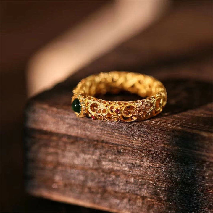 Buddha Stones 925 Sterling Silver Cyan Jade Success Luck Ring - image 9