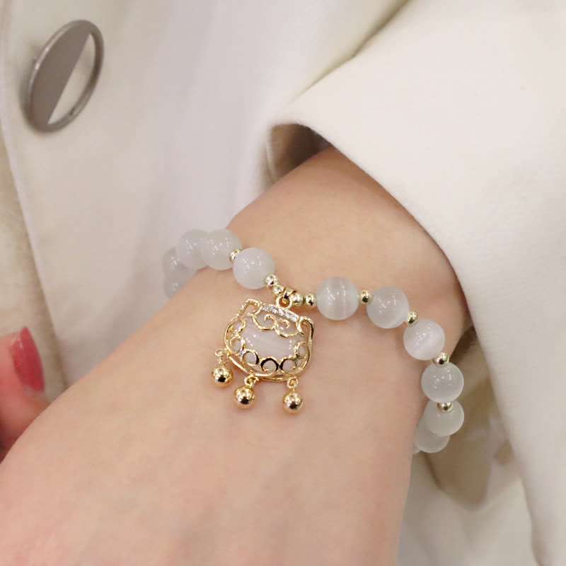 Buddha Stones Cat's Eye Lovely Cat Pattern Pearl Love Charm Bracelet - image 11