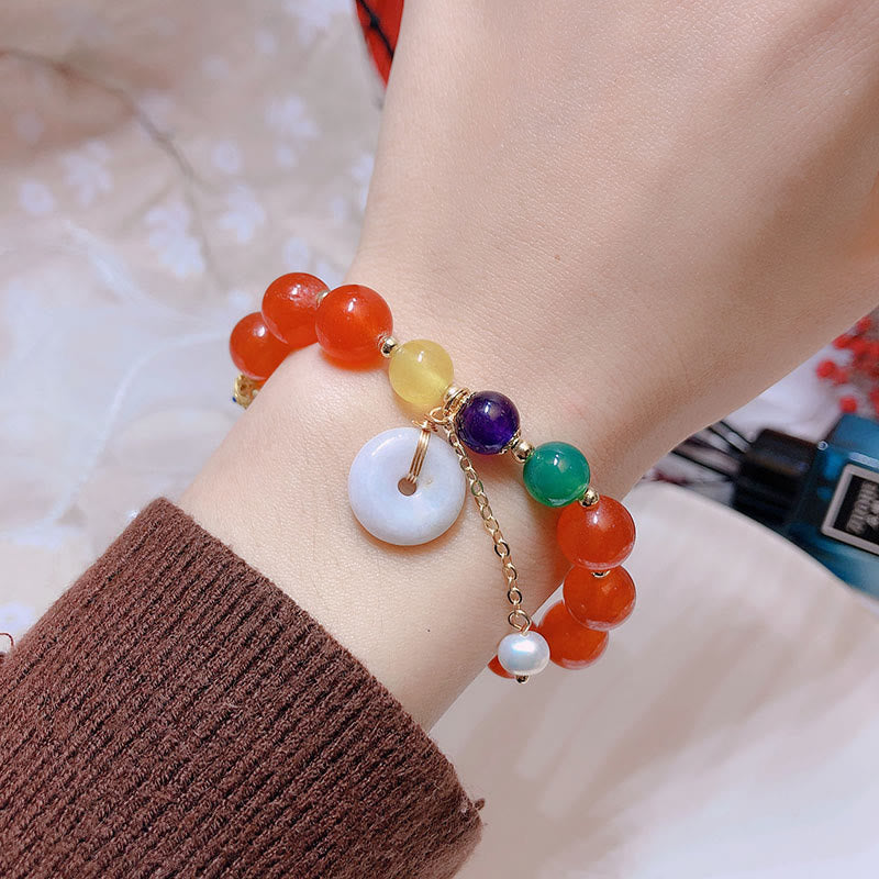 Buddha Stones Jade Red Agate Peace Buckle Charm Confidence Bracelet