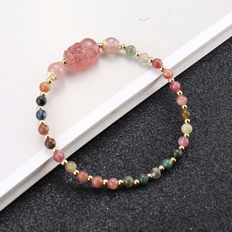 Buddha Stones Natural Tourmaline Garnet Strawberry Quartz PiXiu Moonstone Protection Bracelet - image 3
